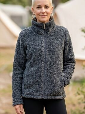 ACX Active💗SHERPA Women's Charcoal Teddy Zip-Up Jacket with Side  Pockets Sz L